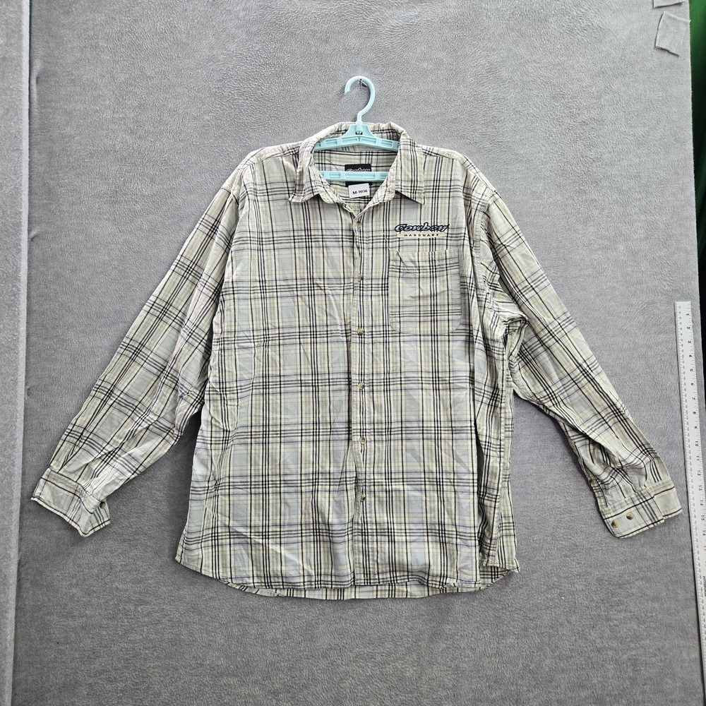 VINTAGE Cowboy Hardware Men Button Up Shirt XXL‎ Light Blue Logo